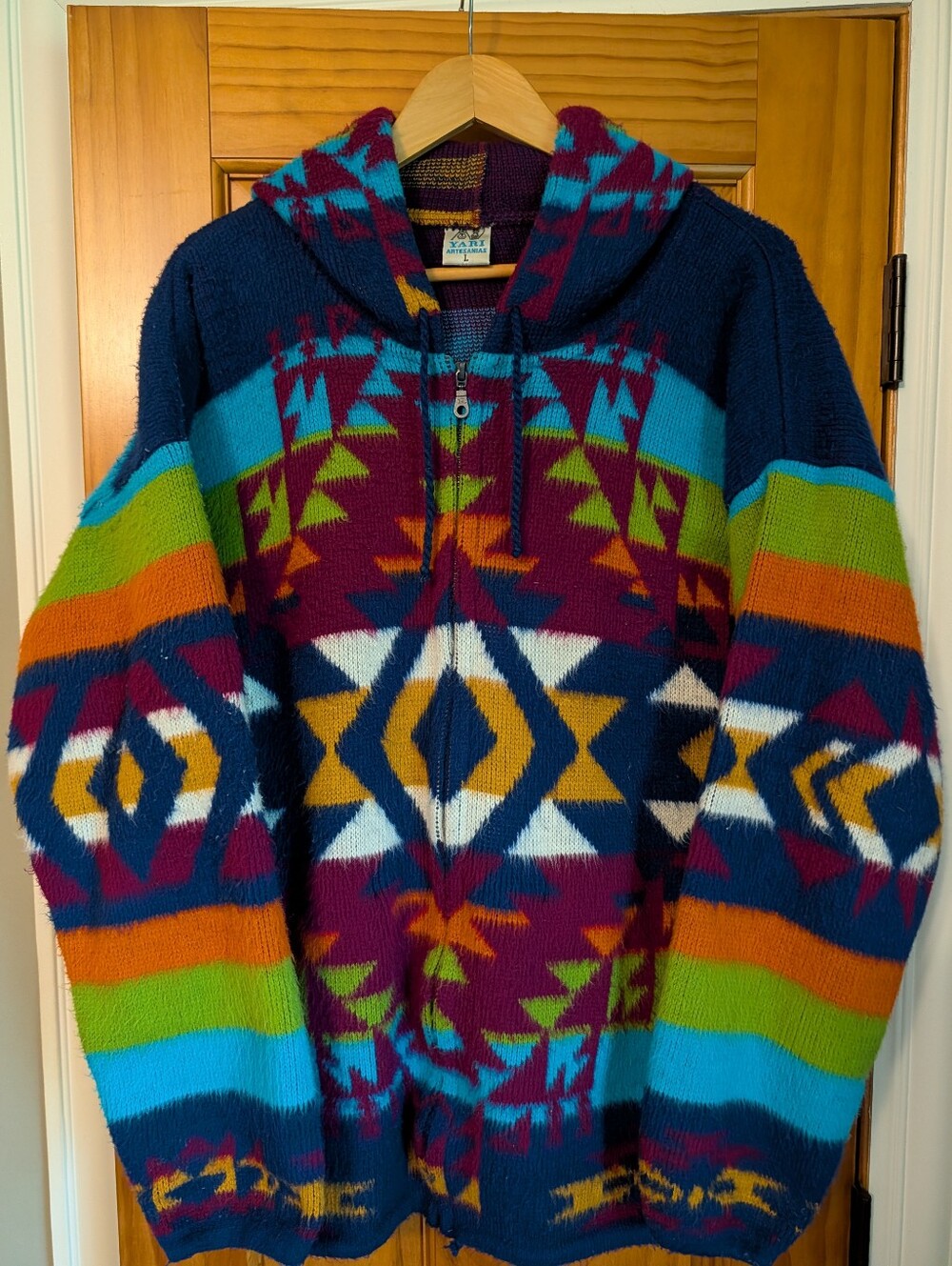 Vintage Yari Artesanias Aztec Wool Handcrafted Andes-Inspired Jacket Size Large